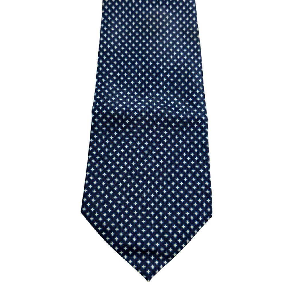 VTG Rene Chagal Silk Necktie Navy White Diamond Cross Micro All Over Print Tie